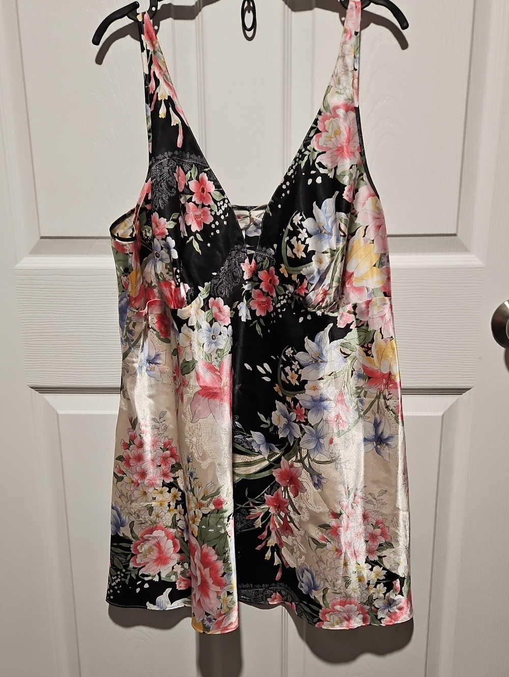 Avenue Floral Satin Chemise Nightgown in Black, Pink, Cream